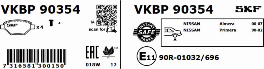 SKF VKBP 90354 - Bromsbeläggssats, skivbroms xdelar.se