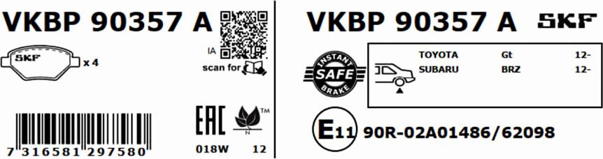 SKF VKBP 90357 A - Bromsbeläggssats, skivbroms xdelar.se