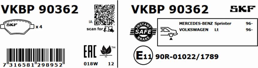 SKF VKBP 90362 - Bromsbeläggssats, skivbroms xdelar.se