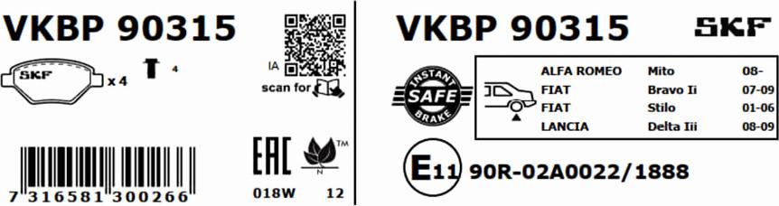 SKF VKBP 90315 - Bromsbeläggssats, skivbroms xdelar.se