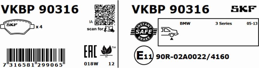 SKF VKBP 90316 - Bromsbeläggssats, skivbroms xdelar.se