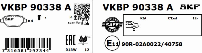 SKF VKBP 90338 A - Bromsbeläggssats, skivbroms xdelar.se