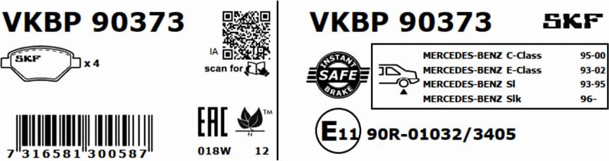 SKF VKBP 90373 - Bromsbeläggssats, skivbroms xdelar.se