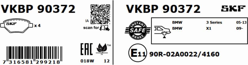 SKF VKBP 90372 - Bromsbeläggssats, skivbroms xdelar.se