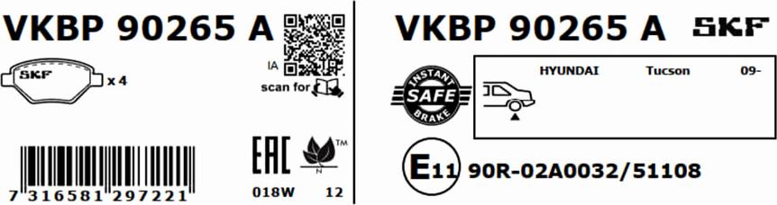 SKF VKBP 90265 A - Bromsbeläggssats, skivbroms xdelar.se