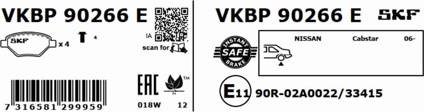 SKF VKBP 90266 E - Bromsbeläggssats, skivbroms xdelar.se