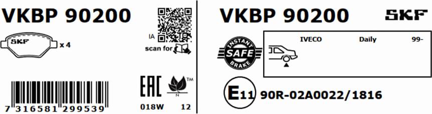 SKF VKBP 90200 - Bromsbeläggssats, skivbroms xdelar.se