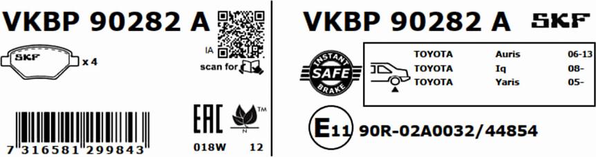 SKF VKBP 90282 A - Bromsbeläggssats, skivbroms xdelar.se