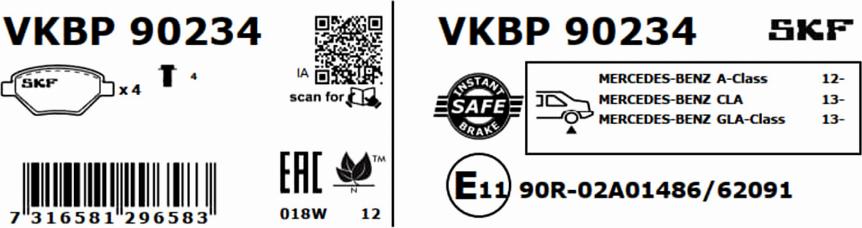 SKF VKBP 90234 - Bromsbeläggssats, skivbroms xdelar.se