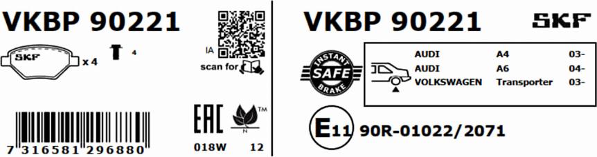 SKF VKBP 90221 - Bromsbeläggssats, skivbroms xdelar.se