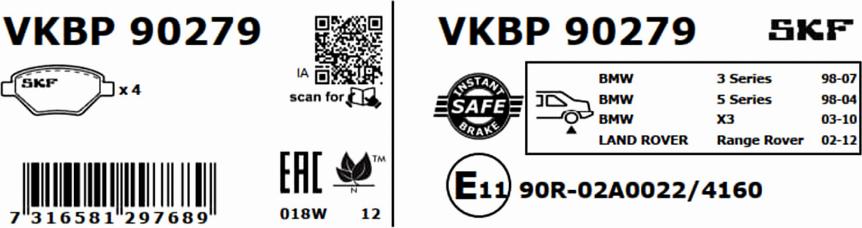 SKF VKBP 90279 - Bromsbeläggssats, skivbroms xdelar.se