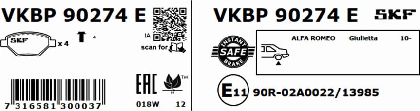 SKF VKBP 90274 E - Bromsbeläggssats, skivbroms xdelar.se