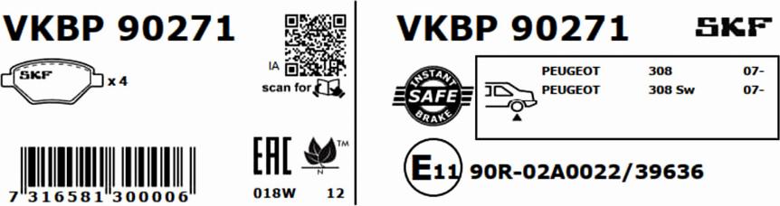 SKF VKBP 90271 - Bromsbeläggssats, skivbroms xdelar.se