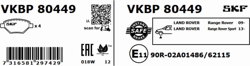 SKF VKBP 80449 - Bromsbeläggssats, skivbroms xdelar.se