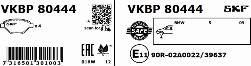 SKF VKBP 80444 - Bromsbeläggssats, skivbroms xdelar.se