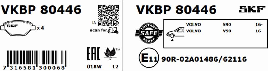 SKF VKBP 80446 - Bromsbeläggssats, skivbroms xdelar.se