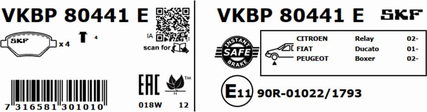 SKF VKBP 80441 E - Bromsbeläggssats, skivbroms xdelar.se