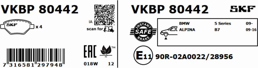 SKF VKBP 80442 - Bromsbeläggssats, skivbroms xdelar.se