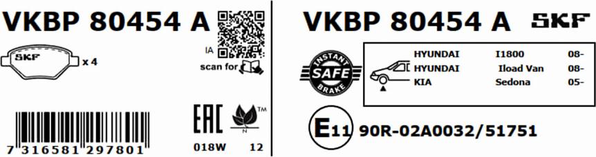 SKF VKBP 80454 A - Bromsbeläggssats, skivbroms xdelar.se