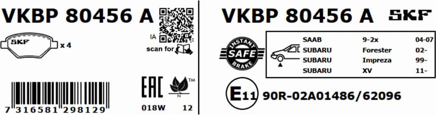 SKF VKBP 80456 A - Bromsbeläggssats, skivbroms xdelar.se