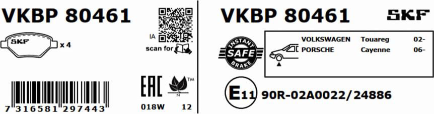 SKF VKBP 80461 - Bromsbeläggssats, skivbroms xdelar.se