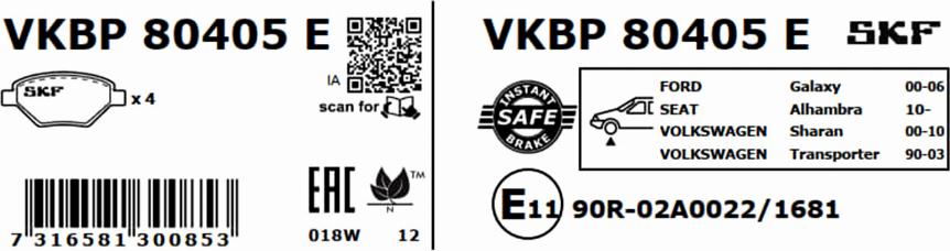 SKF VKBP 80405 E - Bromsbeläggssats, skivbroms xdelar.se