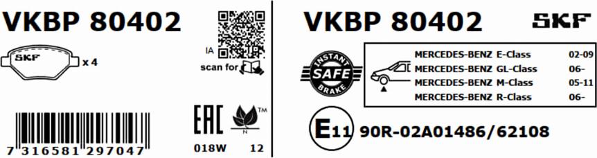 SKF VKBP 80402 - Bromsbeläggssats, skivbroms xdelar.se