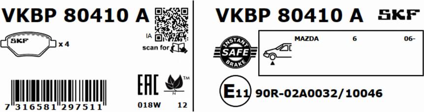 SKF VKBP 80410 A - Bromsbeläggssats, skivbroms xdelar.se