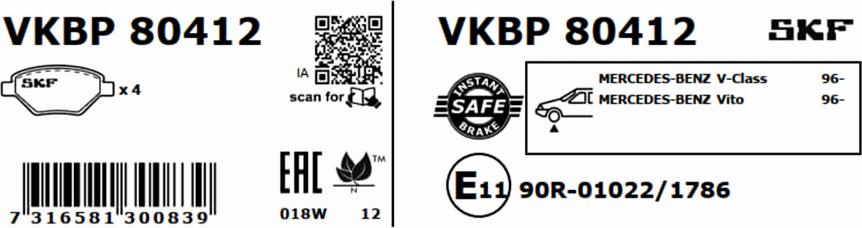 SKF VKBP 80412 - Bromsbeläggssats, skivbroms xdelar.se