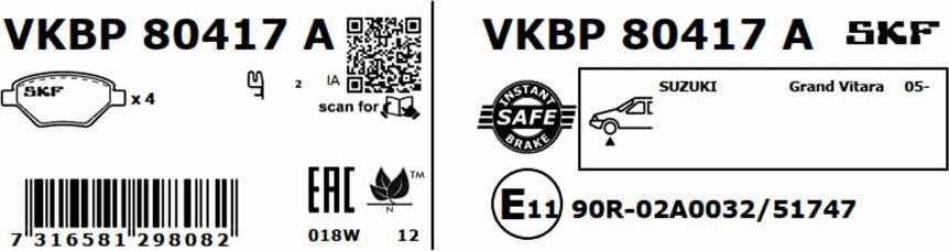 SKF VKBP 80417 A - Bromsbeläggssats, skivbroms xdelar.se