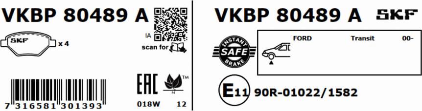 SKF VKBP 80489 A - Bromsbeläggssats, skivbroms xdelar.se