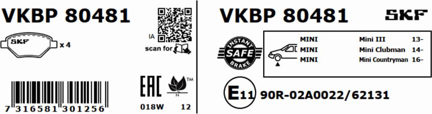 SKF VKBP 80481 - Bromsbeläggssats, skivbroms xdelar.se