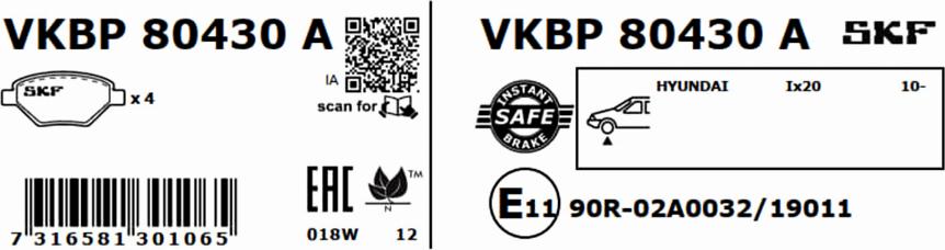 SKF VKBP 80430 A - Bromsbeläggssats, skivbroms xdelar.se