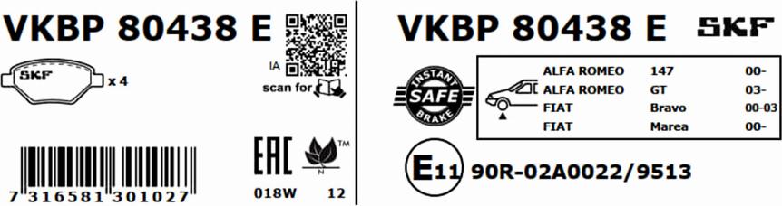 SKF VKBP 80438 E - Bromsbeläggssats, skivbroms xdelar.se