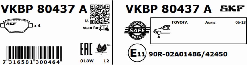 SKF VKBP 80437 A - Bromsbeläggssats, skivbroms xdelar.se