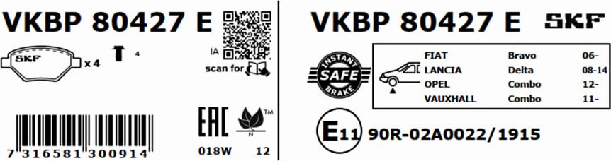 SKF VKBP 80427 E - Bromsbeläggssats, skivbroms xdelar.se