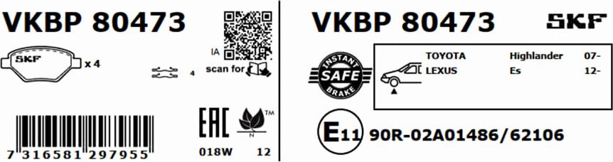 SKF VKBP 80473 - Bromsbeläggssats, skivbroms xdelar.se