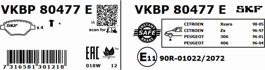 SKF VKBP 80477 E - Bromsbeläggssats, skivbroms xdelar.se