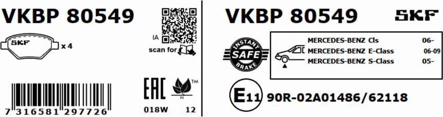 SKF VKBP 80549 - Bromsbeläggssats, skivbroms xdelar.se