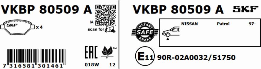 SKF VKBP 80509 A - Bromsbeläggssats, skivbroms xdelar.se