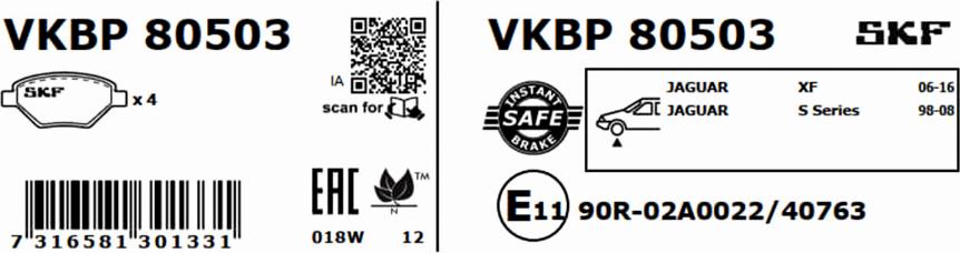 SKF VKBP 80503 - Bromsbeläggssats, skivbroms xdelar.se