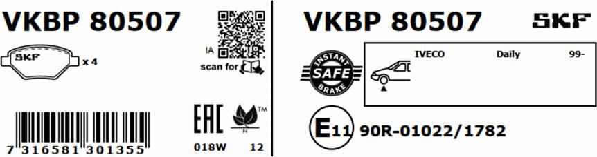 SKF VKBP 80507 - Bromsbeläggssats, skivbroms xdelar.se