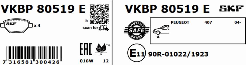 SKF VKBP 80519 E - Bromsbeläggssats, skivbroms xdelar.se