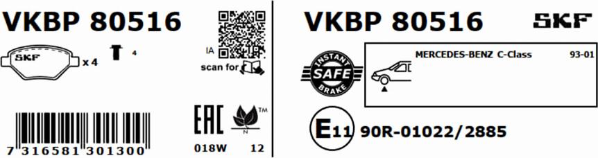 SKF VKBP 80516 - Bromsbeläggssats, skivbroms xdelar.se