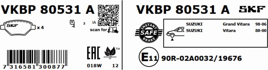 SKF VKBP 80531 A - Bromsbeläggssats, skivbroms xdelar.se