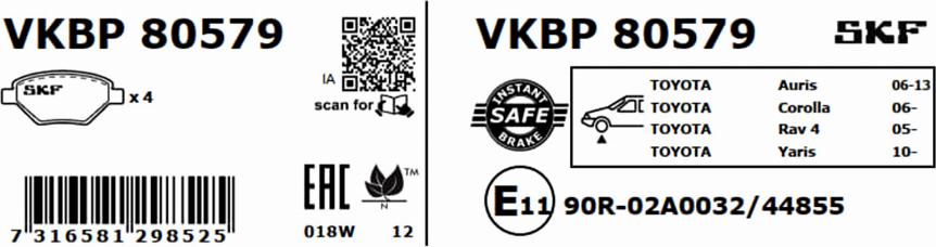 SKF VKBP 80579 - Bromsbeläggssats, skivbroms xdelar.se