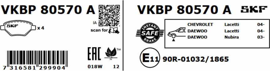 SKF VKBP 80570 A - Bromsbeläggssats, skivbroms xdelar.se