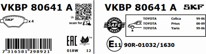 SKF VKBP 80641 A - Bromsbeläggssats, skivbroms xdelar.se