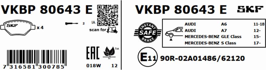 SKF VKBP 80643 E - Bromsbeläggssats, skivbroms xdelar.se