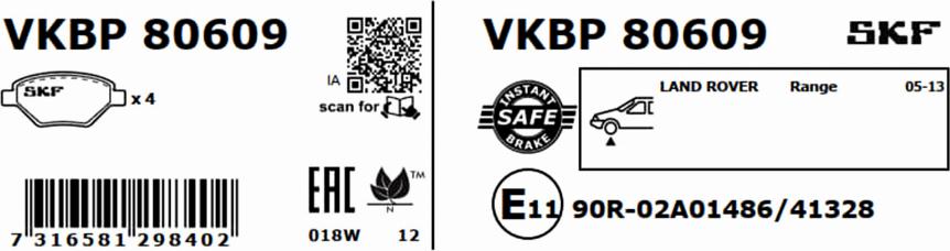 SKF VKBP 80609 - Bromsbeläggssats, skivbroms xdelar.se